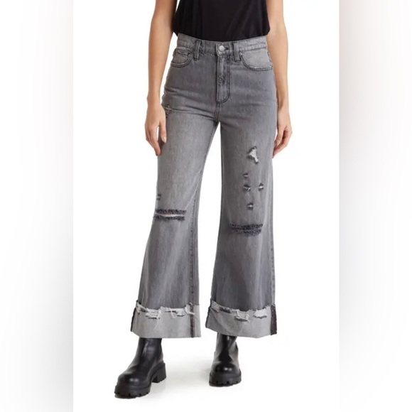 NEW Alice + Olivia Amazing Distressed High Waist Raw Cuffed Boyfriend Jeans - Picture 1 of 8